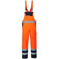 Orange Portwest bib and brace, XXL, with reflective strips, lined interior, and adjustable shoulder straps.