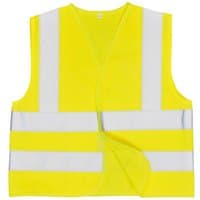 Yellow Portwest Hi-Vis Junior Vest with reflective silver stripes and sleeveless design, size L.