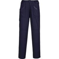 Navy Portwest ladies action trousers, XXL, regular fit, with multiple zippered pockets and reinforced knees.