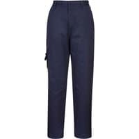 Navy Portwest ladies combat trousers, XS, regular fit, with side cargo pocket and belt loops.