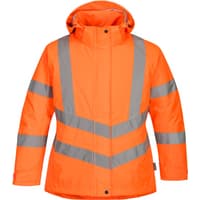 Orange Portwest hi-vis winter jacket, XXL, with reflective silver stripes and hood.