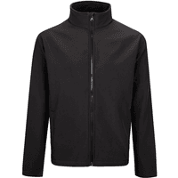 Black Portwest men's softshell jacket, full zip, high collar, long sleeves, size XL.