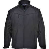 Black Portwest Oregon softshell jacket, XXL, with high collar, zippered chest pocket, and two side pockets.