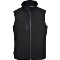 Black Portwest softshell bodywarmer, sleeveless, with front zipper and zippered chest pocket, size XL.