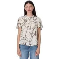 Cream Ragwear Aurelin blouse with abstract brown print, short sleeves, and round neckline.