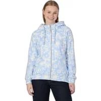 Light blue printed zip-up hoodie for women by Ragwear, featuring a floral pattern and drawstring hood.