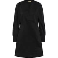 Black ribbed dress with long sleeves, V-neckline, and knee-length hem by CULTURE CUzila Antoinett.
