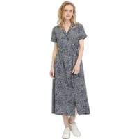 Navy patterned Ragwear Sawira long shirt dress for women with short sleeves and button front.
