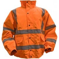 Hi-vis orange jacket with quilted lining, elasticated waist, and reflective stripes, by Sealey, size large.