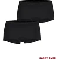 Two black Björn Borg women's shorty underwear with elastic waistbands.