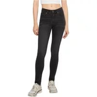 Black skinny jeans for women by Urban Classics, high-waisted with front pockets, paired with white sneakers.