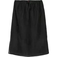 Black crêpe skirt with bow detail at waist, knee-length, by Stefanel.