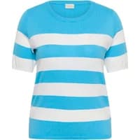 Blue and white striped short sleeve jumper by KAFFE Curve, featuring a round neckline and relaxed fit.