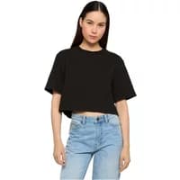 Black short sleeve women's T-shirt by Urban Classics, featuring a boxy fit and crew neckline.