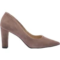 Brown suede block-heeled pumps, 8.5 cm heel, pointed toe, by Ryłko Phoebe.