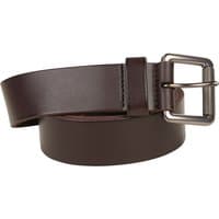 Brown leather belt with a silver rectangular buckle and stitched detailing, by Superdry, size S.