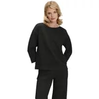Black Greenpoint sweatshirt for women, long sleeves, relaxed fit, crew neck, paired with matching pants.