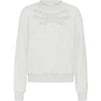 White KAFFE Daniela sweatshirt with textured floral embroidery on the chest, long sleeves, and ribbed cuffs.