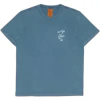 Blue Nudie Jeans Roy OG Line-Up T-shirt with white chest text and short sleeves.