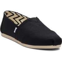 Black TOMS Alpargata cotton women's shoes with beige sole and zigzag patterned interior.