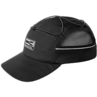 Black Kangol trucker cap with reflective details, mesh side panels, and adjustable strap.
