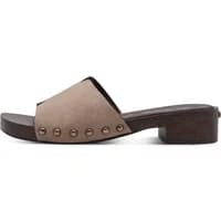 Brown wedge mules for women, Tamaris 1-27118-46, with studded detailing and low wooden heel.