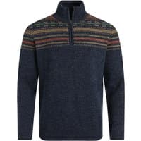 Weird Fish Larner 1/4 Zip Fair Isle Jumper in Midnight, size 5XL, with multicolored patterned yoke and high collar.