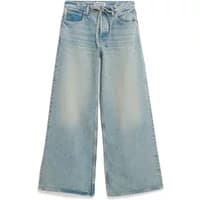 Wide leg women's jeans by ARMEDANGELS, light blue denim, high waist, with a drawstring and subtle fading.