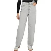 Wide leg high waist women's jeans in light gray, classic 90s style by Urban Classics, with front pockets.