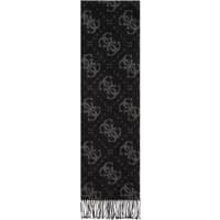 Black Guess Noelle II foulard with gray logo pattern and fringed ends.