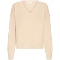 Beige b.Young BYMmorla Loose Jumper with V-neck and long sleeves.