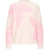 Cream b.young Omea Flower 3 sweater with large pink floral pattern and long sleeves.
