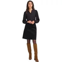 Black fransa Frmosana woman's shirt with long sleeves and button-up front, paired with a knee-length skirt.