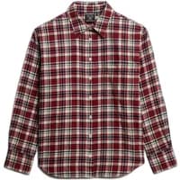 Red and white checked flannel shirt with long sleeves and button-up front by Superdry.