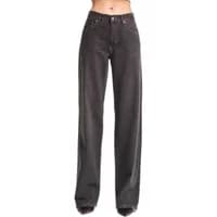 Women’s mid-rise loose jeans by It's Basic, dark wash, wide leg, five-pocket design, button and zip closure.