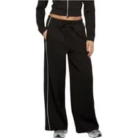 Black Urban Classics wide scuba jogging trousers with white side stripes and drawstring waist.