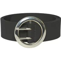 Black women's belt with large silver circular buckle, by Ichi Accessories.