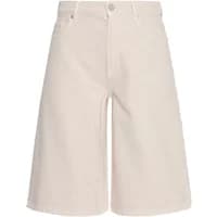 Women's beige Bermuda shorts, knee-length, with front button and pockets, by Moss Copenhagen.