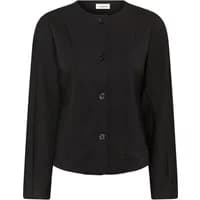 Black women's blazer by Soaked in Luxury, featuring a round neckline and three-button closure.