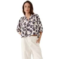 Women's blouse Artlove Amesia, white with black floral pattern, button-up front, short sleeves, relaxed fit.