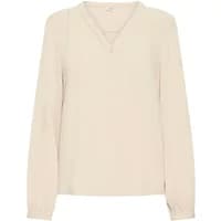 Cream b.young Gerda women's blouse with V-neck and long sleeves.
