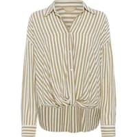 Striped women's blouse CULTURE CUDenia, beige and white, long sleeves, button-up front, and twisted hem detail.