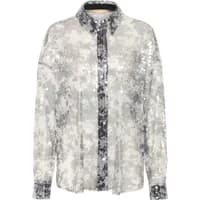 Women's blouse CULTURE CUWilma, silver sequin design, long sleeves, button-up front, and classic collar.