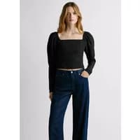 Black women's blouse by Pepe Jeans Marcel with square neckline and puffed long sleeves.