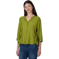 Green Ragwear Trea women's blouse with V-neck, button-up front, and 3/4 sleeves.