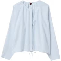Women's light blue blouse with drawstring, long sleeves, and round neckline by Stefanel.