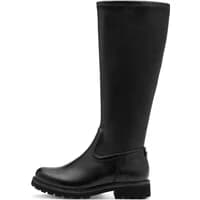 Black knee-high women's boots by Tamaris with a sleek leather finish and chunky rubber sole.