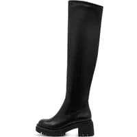 Black knee-high women's boots by Tamaris with chunky heel and sleek leather finish.