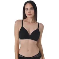 Black Sassa women's bra with adjustable straps and seamless cups, worn by a model.
