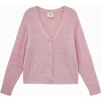 Pink Artlove Caliree women's cardigan with V-neck, button closure, and textured knit pattern.